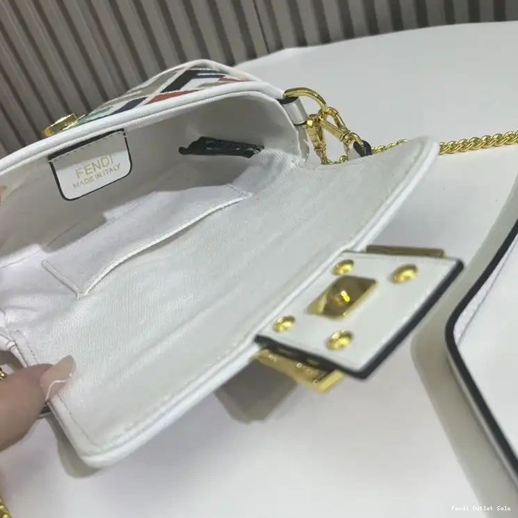 Affordable White Motif FF Multi Canvas In Fendi Baguette Bag Mini 0501